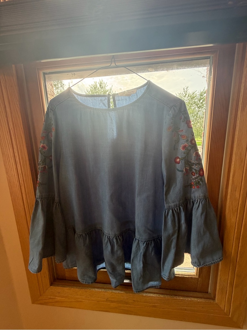 beachlunchlounge Denim Blue Embroidered Bell Sleeve Tunic